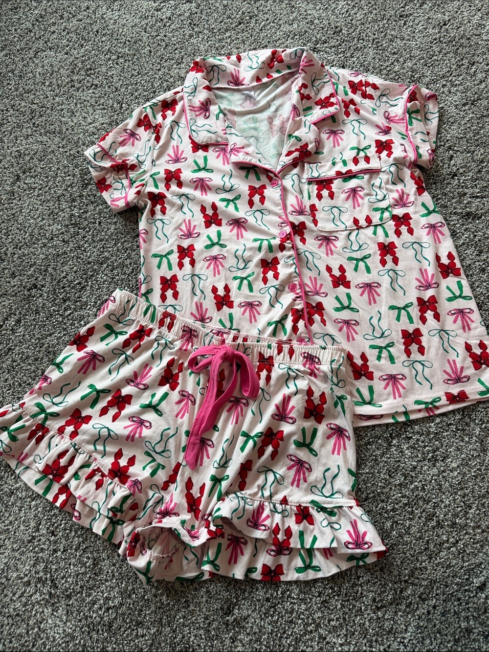 Bow-Print Short Pajama Set